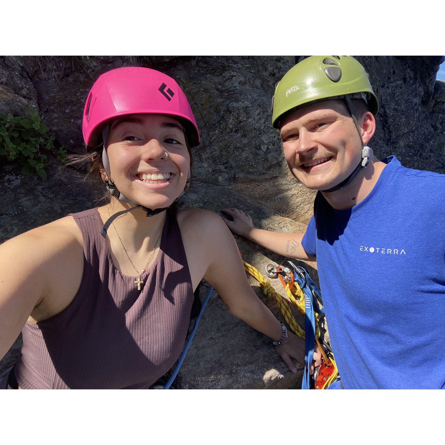 Summer of 2024: This was moments before I threw our rope into a tree halfway down the rappel.