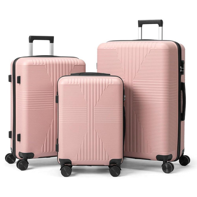 GODECOR 3 Piece Luggage Set, Lightweight PP Hardshell Suitcase with Spinner Wheels & Built-in Lock, Durable Travel Bag Set for Business & Vacation (20"/24"/28", Rose Gold)