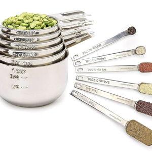 Measuring Cups and Spoons Set of 12 – 18/10 Stainless Steel Kitchen Gadgets – Stackable Design with Long Handle Spoons – Fits in Jars – Cooking & Baking Measuring Set for Dry & Liquid