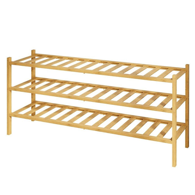 Kitsure Bamboo Wooden Shoe Rack for Closet - Stackable Shoe Organizer with Modular Structure, Space-Saving Shoe Shelf for Entryway, Living Room, Bedroom, 32.7" Wide - 3 Tiers, Natural