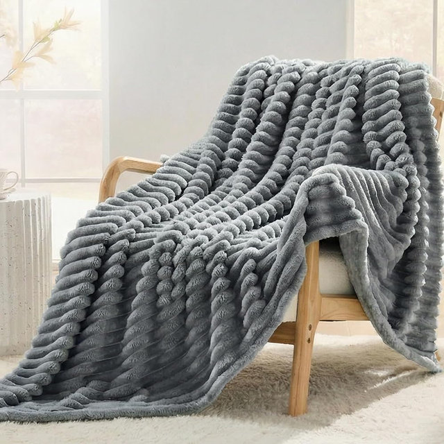 SUPRYNEX Gray Striped Twin Size Blanket, 330GSM Soft Plush Fleece Blanket for Couch Sofa Bed, Decorative Cozy Giftable Home Blanket, 60x80 Inches