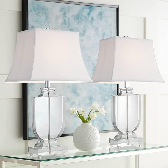 Vienna Full Spectrum Tilde 26 1/4" Tall Urn Modern Table Lamps Set of 2 Clear Crystal White Shade Living Room Bedroom Bedside Nightstand House Office Home Reading Kitchen Entryway Console Family