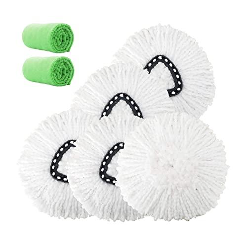 4 Pack Mop Head Replacement Microfiber Mop Refills Spin Mop Replacement Head Easy Cleaning Replacement Mop Heads Includes 2 Microfiber Cloths