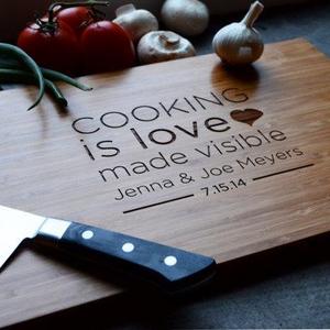 Personalized Cutting Board "Cooking is Love" for Wedding Gift