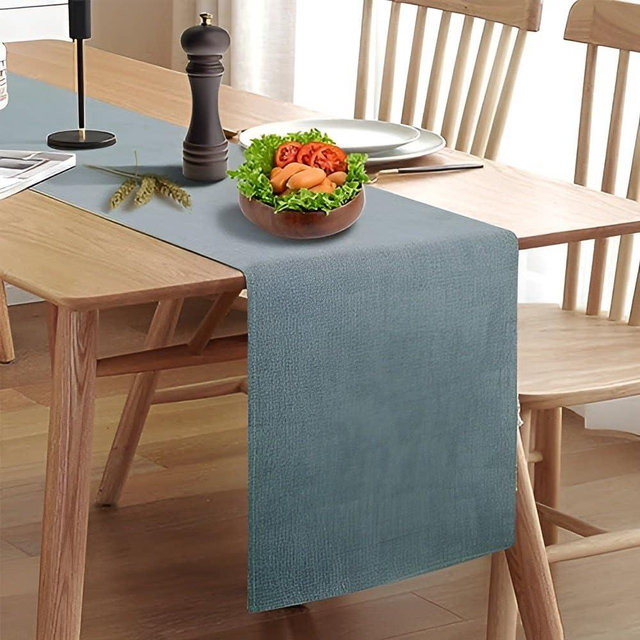 Rinpon Wipeable Table Runner, Thick Farmhouse Dresser Runner, Rustic for Kitchen, Bedroom, Living Room, Indoor and Outdoor (72'', Blue Grey)