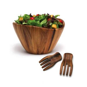 Lipper International Wave Bowl with Salad Hands, Brown