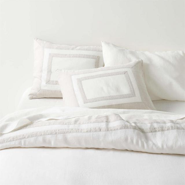 New Natural European Flax Certified Linen Border Crisp White/Arcadia Tan King Duvet Cover