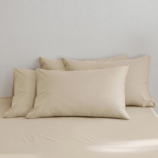 MooMee Bedding Pillowcases Pack of 4 100% Washed Cotton Linen Like Textured Breathable Durable Soft Comfy (Heathered Almond Milk Grey, King)
