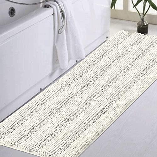 Turquoize Bath Rug Runner Chenille Bath Rugs for Bathroom Non Slip Bathroom Rug Bath Mat Soft Water Absorbent Thick Shaggy Floor Mats Shag Area Rug for Bathroom, 47 Inch by 17 Inch, Ivory