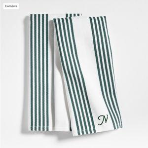 Cuisine Green with White Stripe Organic Cotton Kitchen Towels, Set of 2 + Reviews | Crate & Barrel