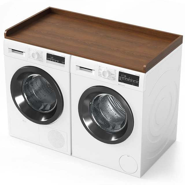 SpaceAid Washer Dryer Countertop, Laundry Wood Shelf Topper with Edge, 54" Width x 27.5" Depth Cover Guard Organizer for Washer and Dryer Laundry Hamper Counter Storage Organization (Brown Wood)