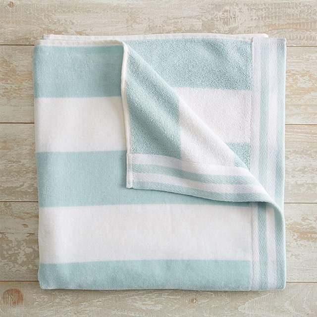 100% Cotton Beach Towel. Oversized Cabana Stripe Velour Pool Towels. Edgartown Collection (Light Blue)