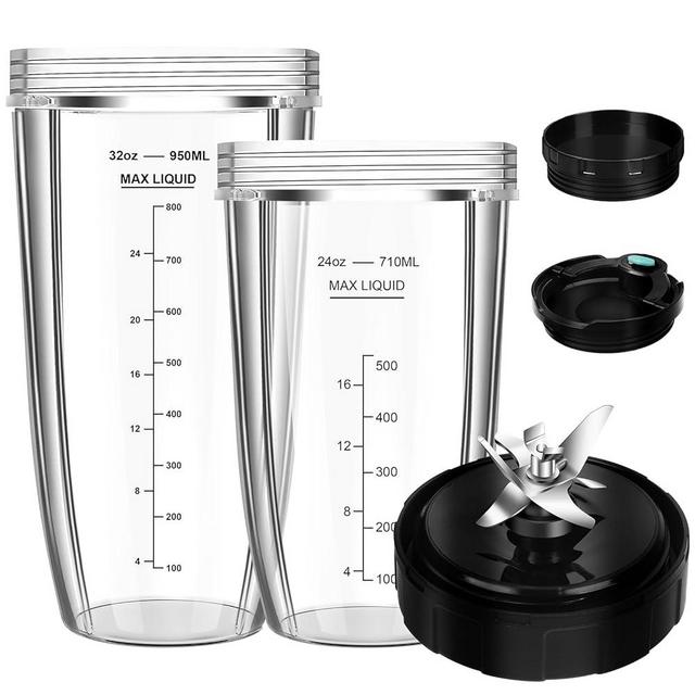 SS101 Blender Replacement Parts for Ninja, 32oz & 24oz Ninja Blender Cups Replacement with To-Go Lids & 7-Fins Extractor Blade for Nutri Ninja SS401 SS351 SS350 SS300 SS151 SS150 SS100 CO351B SS401