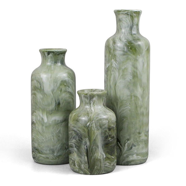 YMXYJM Resin 3 Piece Vase Set, Farmhouse Decor, Home Decorative Vase, Vases for Your Kitchen, Bedroom, Office, Living Room, Bathroom, & Shelf Centerpiece Table Decorations, Green