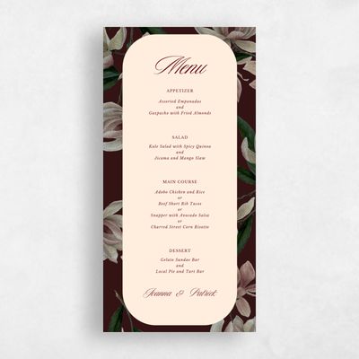Dark Burgundy, Red Wedding Menu - Gratia