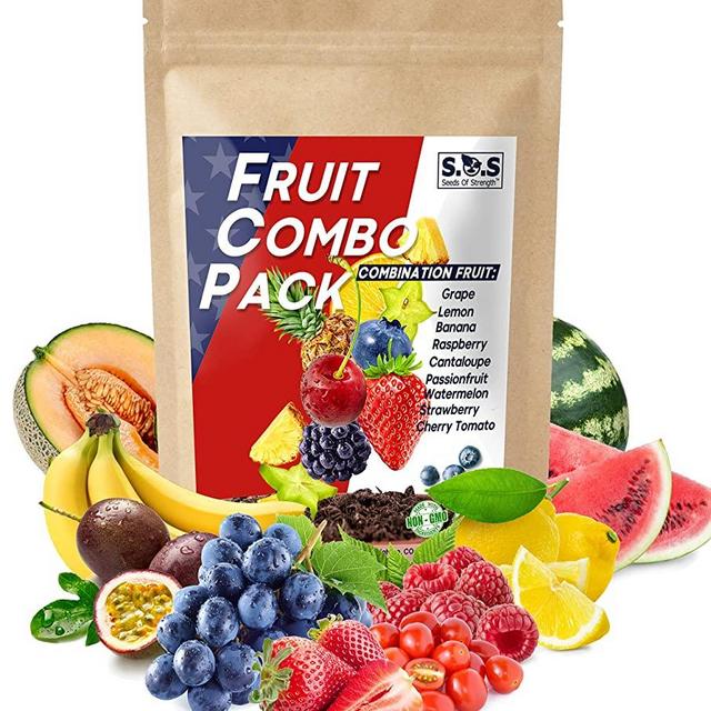 9 Varieties Survival Heirloom Fruit Seeds Pack - Cherry Tomatoes, Cantaloupe, Watermelon, Strawberries, Passion Fruit, Lemons, Raspberries, Grape Seeds for Planting (9 Varieties)