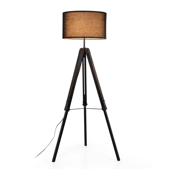 58'' Tripod Floor Lamp, Height Adjustable Rubber Wood Standing Lamp with Foot Switch for Living Room, Bedroom, Office, Black