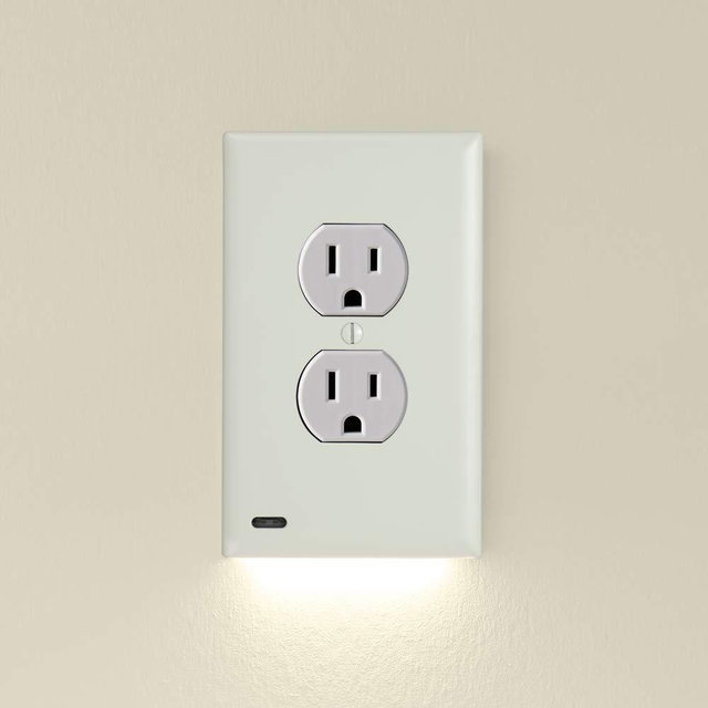 5 Pack - SnapPower GuideLight [For Duplex Outlets] - Replaces Plug-In Night Light - Electrical Receptacle Wall Plate With LED Night Lights - Auto On/Off Sensor - (Duplex, Light Almond)