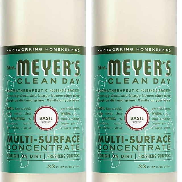 MRS. MEYER'S CLEAN DAY Multi-Surface Cleaner Concentrate, Use to Clean Floors, Tile, Counters, Basil, 32 fl. oz (Pack of 2)