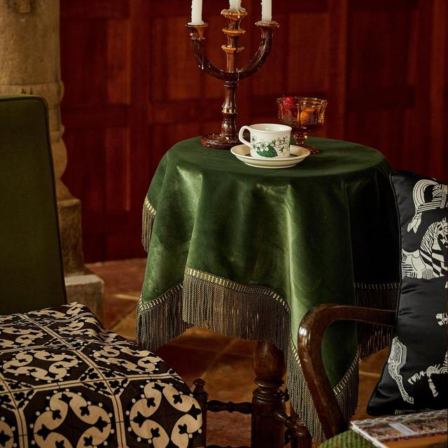 Retro Nostalgia Dark Green Side Table Cover,Luxury Solid Table Decoration,Premium Custom Size Table Cloth Home Decor