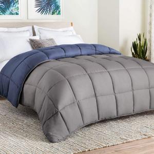 LINENSPA - Linenspa All-Season Reversible Down Alternative Quilted Comforter - Hypoallergenic - Plush Microfiber Fill - Machine Washable - Duvet Insert or Stand-Alone Comforter - Navy/Graphite - Queen