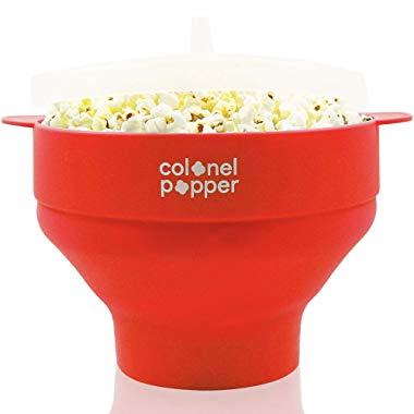Colonel Popper Microwave Popcorn Popper Maker - Silicone Hot Air Popcorn Bowl (Red)