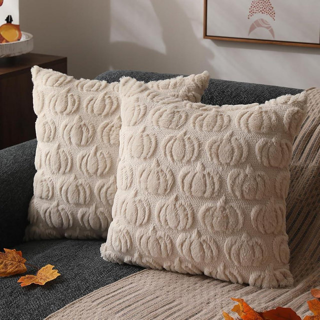 DFXSZ Fall Pillow Covers 20x20 Set of 2 Fall Decorations Autumn Beige Pumpkin Throw Pillow Cases Soft Plush Faux Fur Wool Couch Cushion Case for Chair Sofa Bedroom Living Room Home Decor PTK02B20