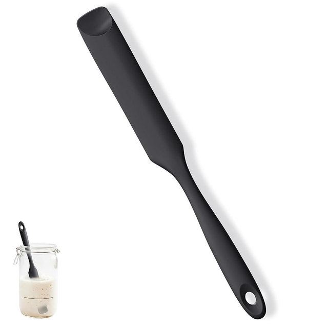 U-Taste Silicone Jar Spatula for Sourdough Starter: Long Skinny Food-Grade Jam Spreader, Sturdy Stirring Stick Bowl Scraper with Flexible Spoon Tip, Mixing Icing Tool, Peanut Butter Knife (Black)