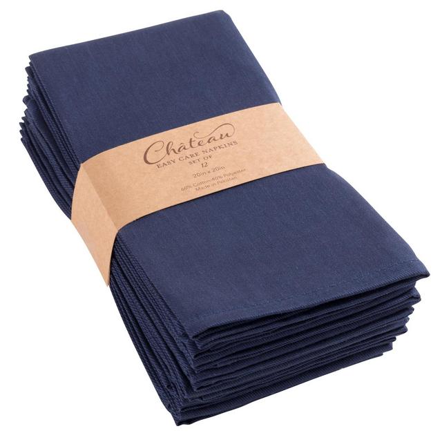 KAF Home Chateau Easy-Care Cloth Dinner Napkins - Set of 12 Oversized - Navy Blue