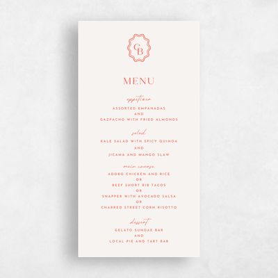 Light Oatmeal, Pink Wedding Menu - Petra
