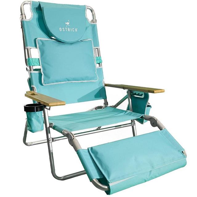 Ostrich Deluxe Padded 3-in-1 Lightweight Portable Adjustable Outdoor Folding Reclining Chair for Lawn Beach Lake Camping Lounge with Footrest