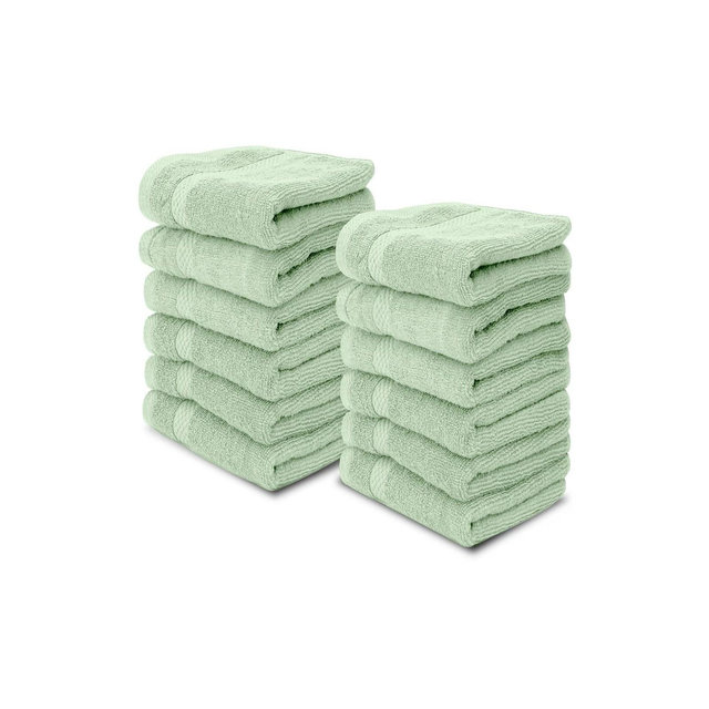White Classic Luxury 100% Cotton Washcloths Set of 12 - 13x13" Green