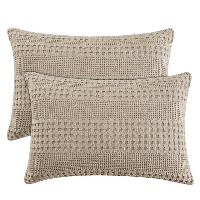 PHF 100% Cotton Waffle Pillow Shams Standard Size, 2 Pack 20" x 26" Soft Skin-Friendly Pillowcases, No Filling, Aesthetic Woven and Breathable Waffle Weave Pillow Case Covers for Bed, Simply Taupe