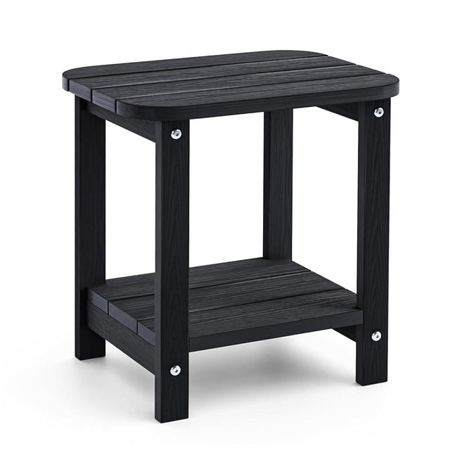 UQQUUNIQ 2-Tier Outdoor Side Table, 16" Adirondack Small Side Table All Weather Resistant, Patio End for Outside or Indoor, Patio, Yard, Pool, Porch, Garden, Black