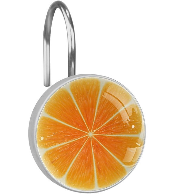 Orange Simple Style Decorative Shower Curtain Hook Ring 12 Pack Shower Curtain Hook Fruit Anti-Rust Bathroom Curtain Ring