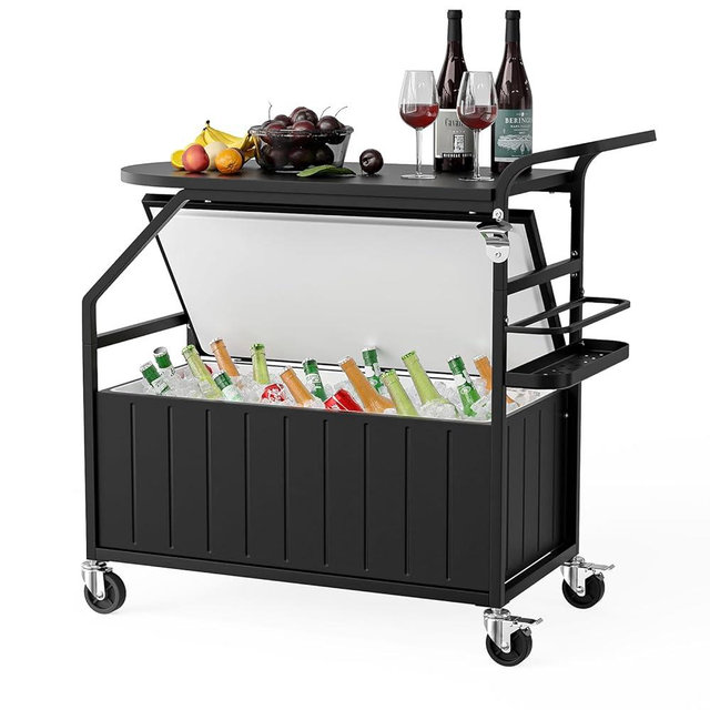 VINGLI Patio Cooler, Ice Chest with Table, Bottle Opener Drainage, Outdoor Cooler for Party, Deck, Pool