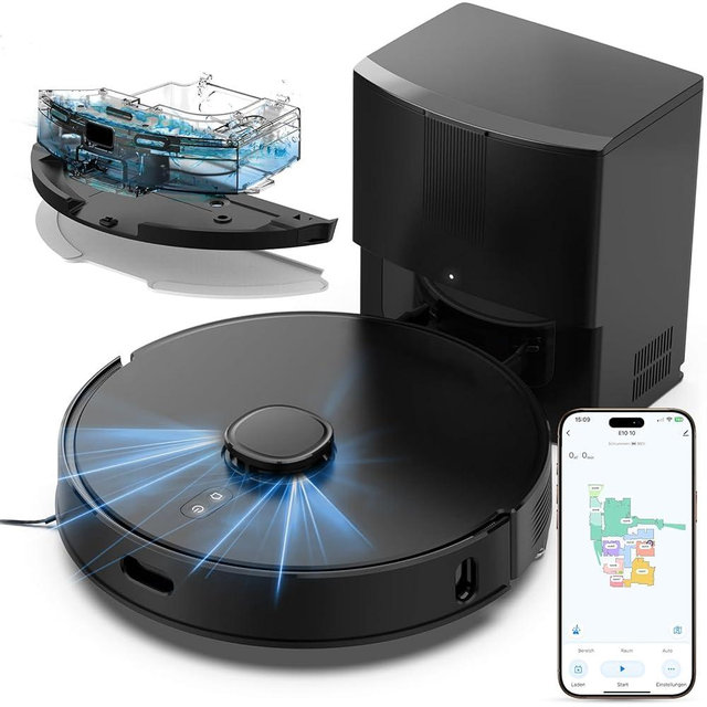 BOTLUXE Robot Vacuum and Mop Self-Emptying with 8,000Pa Suction, LiDAR Navigation, Home Mapping, 75-Day Capacity, No-Go Zones, 150 Mins, APP＆Voice Control for Pet Hair, Hard Floors, Carpets, E10+