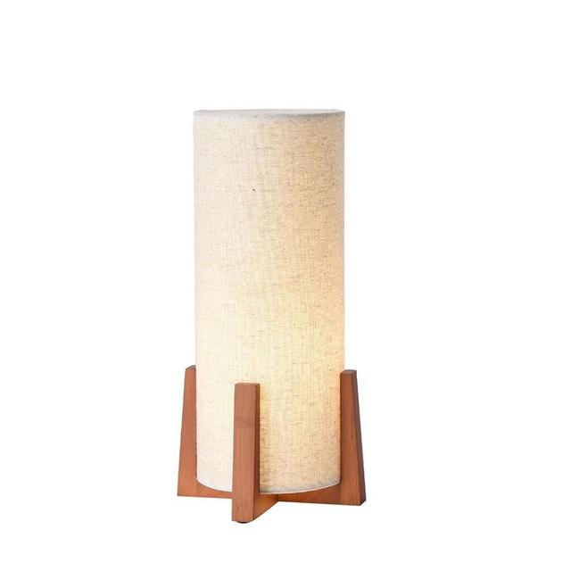 KUNJOULAM Modern Small Table Lamps, Nightstand Lamp with Linen Fabric Shade, 13.9" Cylinder Bedside Table Lamp for Bedroom, Cafe, Living Room Home Decor