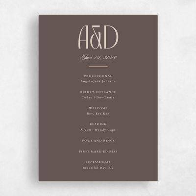 Dark Taupe, Brown Wedding Program - Trogir