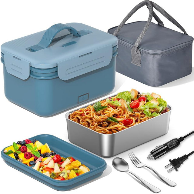 Electric Heated Lunch Box for Car, Truck, Home – 1.8L 100W Portable Food Warmer with 12V/24V/110V/220V Plug – Stainless Steel Leakproof Container – Hot Meal Solution for Work, Travel, Jobsite, Camping