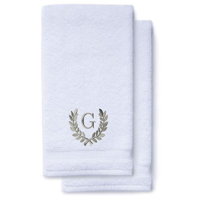 Decorative and Monogrammed Hand Towels for Bathroom Kitchen Makeup | Personalized Gift for Wedding-Bridal | Roman Font Custom Luxury Turkish Towel | Spa Collection, Oversized, 16 X 30 Inch, Set of 2