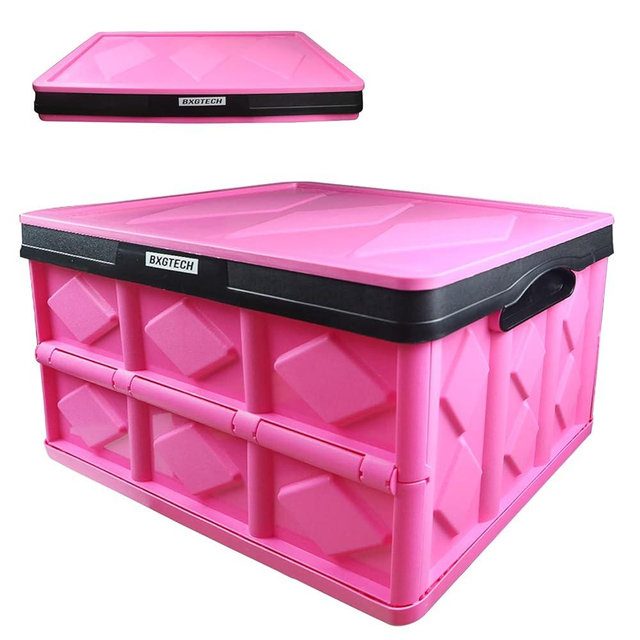 BXGTECH Collapsible Storage Bins with Lids - Foldable Plastic Storage Boxes - 55L Capacity - For Home, Office, Kitchen, Books, Snacks, Shoes, Groceries (Pink & Black)