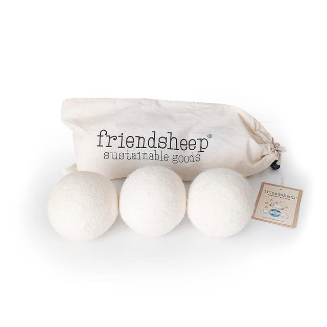 Wool Dryer Balls by Friendsheep 3 Pack XL Organic Premium Reusable Cruelty Free Handmade Fair Trade No Lint Fabric Softener White Trio