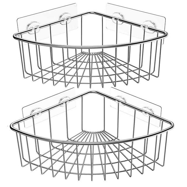 SMARTAKE 2-Pack Corner Shower Caddy Deep Basket Design, SUS304 Stainless Steel, Wall Mounted Bathroom Shelf with Adhesive, Storage Organizer for Toilet, Dorm and Kitchen, Upgraded
