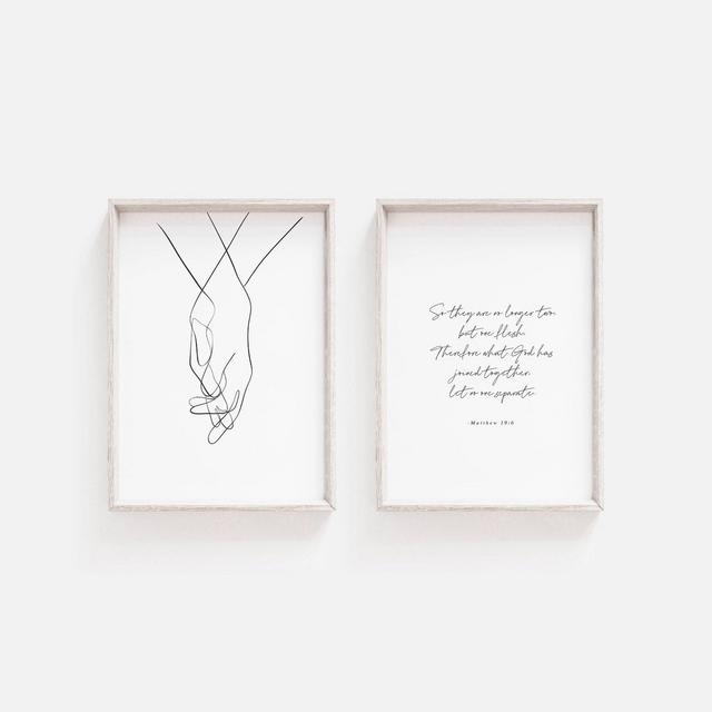 Matthew 19:6 Wall Art | Newlywed Christian Wall Art | Modern Printable Scripture | Minimalist Bedroom Decor | Black and White Line Art