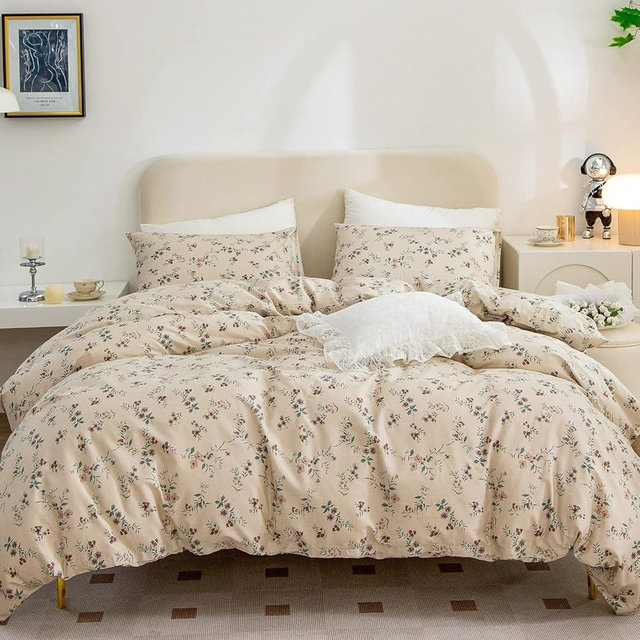 King Size Floral Duvet Cover, 100% Brushed Microfiber 3-Piece Bedding Set, Vintage Floral Garden Style with Zipper Closure
