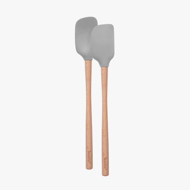 Tovolo Flex-Core ® Oyster Grey Silicone Mini Spatula and Spoonula with Wood Handles