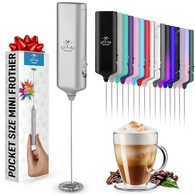 Powerful Milk Frother Wand - Mini & Mighty Handheld Drink Mixer - Portable Coffee Frother For Latte, Cappuccino, Matcha, Hot Chocolate, Creamer - Silver