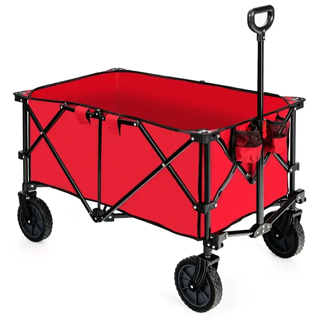 Costway Folding Collapsible Wagon Utility Camping Cart W/Wheels & Adjustable Handle Red