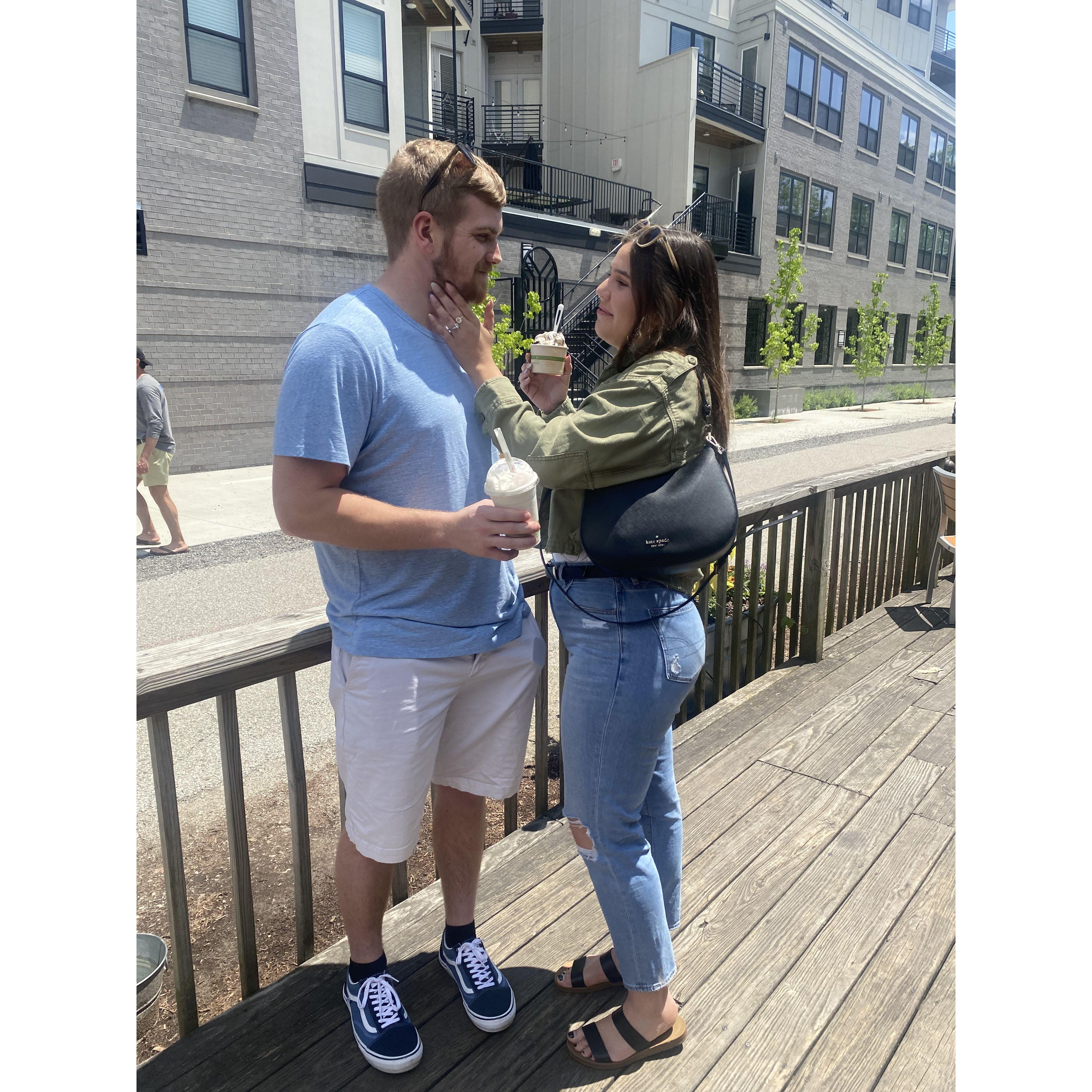 The day we got engaged!! Austin proposed at the little ice cream shop where we had our very fist date!